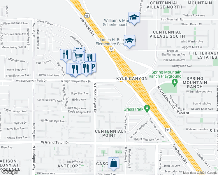 map of restaurants, bars, coffee shops, grocery stores, and more near 9472 Milkweed Canyon Avenue in Las Vegas