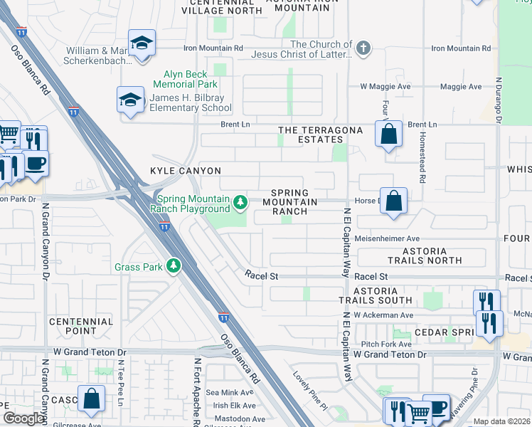 map of restaurants, bars, coffee shops, grocery stores, and more near 9052 Spinning Wheel Avenue in Las Vegas