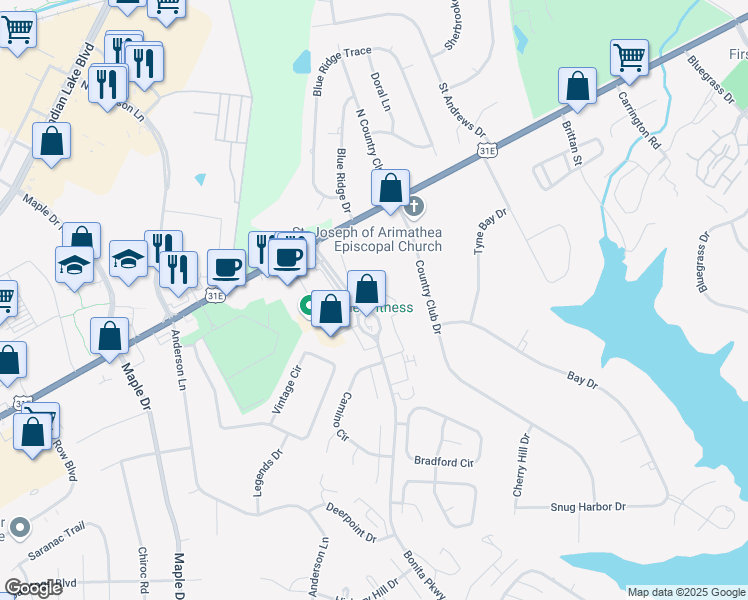 map of restaurants, bars, coffee shops, grocery stores, and more near 410 Windsor Park Lane in Hendersonville