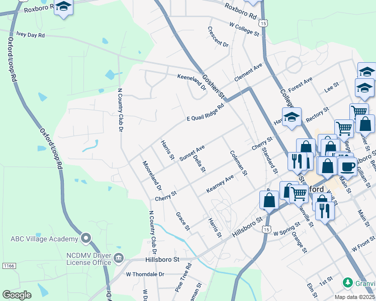 map of restaurants, bars, coffee shops, grocery stores, and more near 500 Sunset Avenue in Oxford
