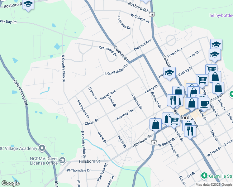 map of restaurants, bars, coffee shops, grocery stores, and more near 415 Sunset Avenue in Oxford