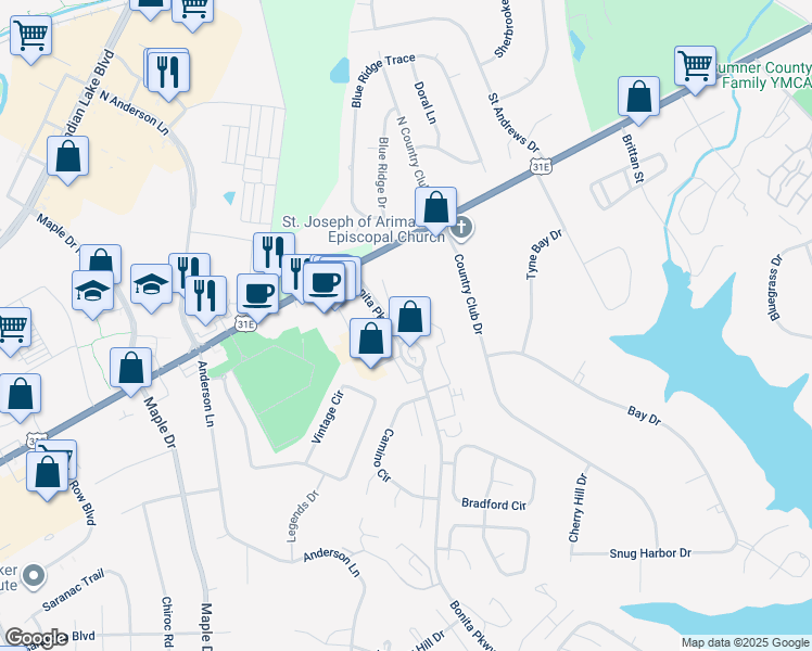 map of restaurants, bars, coffee shops, grocery stores, and more near 100 Windsor Park Lane in Hendersonville