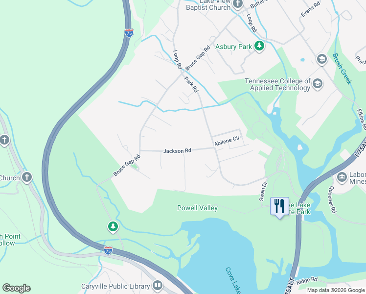 map of restaurants, bars, coffee shops, grocery stores, and more near 156 Jackson Road in Caryville