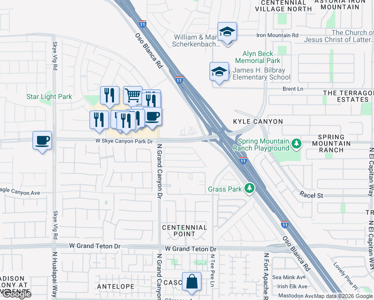 map of restaurants, bars, coffee shops, grocery stores, and more near 9465 Diamond Bridge Avenue in Las Vegas