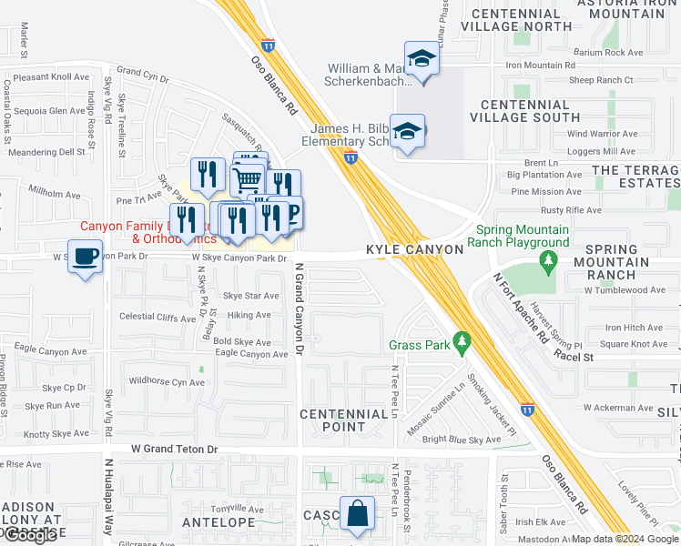 map of restaurants, bars, coffee shops, grocery stores, and more near 9477 Diamond Bridge Avenue in Las Vegas