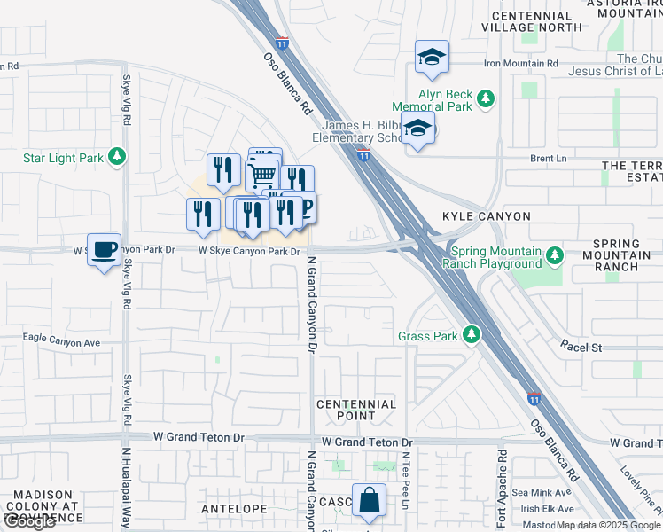 map of restaurants, bars, coffee shops, grocery stores, and more near 9527 Diamond Bridge Avenue in Las Vegas
