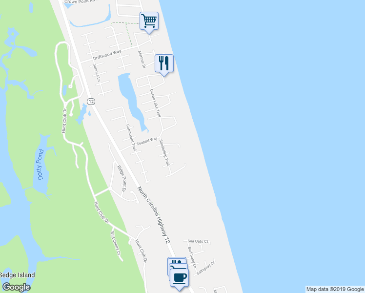 map of restaurants, bars, coffee shops, grocery stores, and more near 603 Skimmer Arch in Corolla