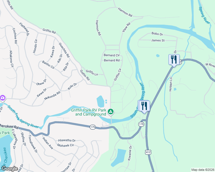 map of restaurants, bars, coffee shops, grocery stores, and more near 101 Griffin Road in Hardy