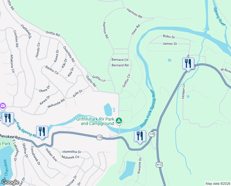 map of restaurants, bars, coffee shops, grocery stores, and more near 100 Griffin Road in Hardy