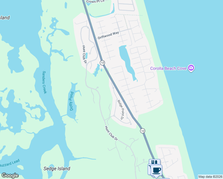 map of restaurants, bars, coffee shops, grocery stores, and more near 758 Ridge Point Drive in Corolla