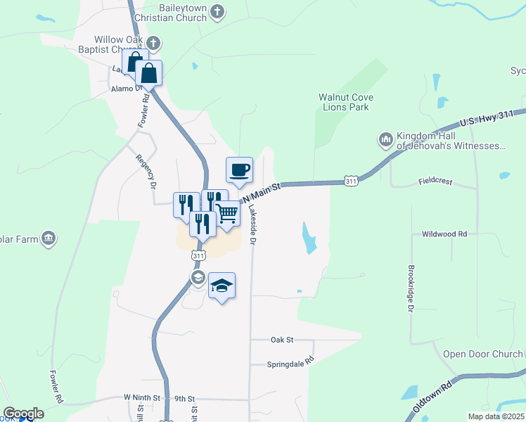 map of restaurants, bars, coffee shops, grocery stores, and more near 1208 U.S. 311 in Walnut Cove