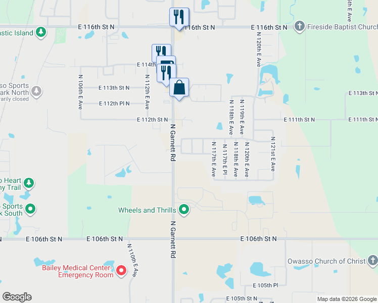 map of restaurants, bars, coffee shops, grocery stores, and more near 11082 North 115th East Avenue in Owasso
