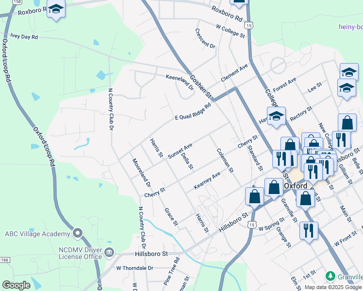 map of restaurants, bars, coffee shops, grocery stores, and more near 500 Sunset Avenue in Oxford
