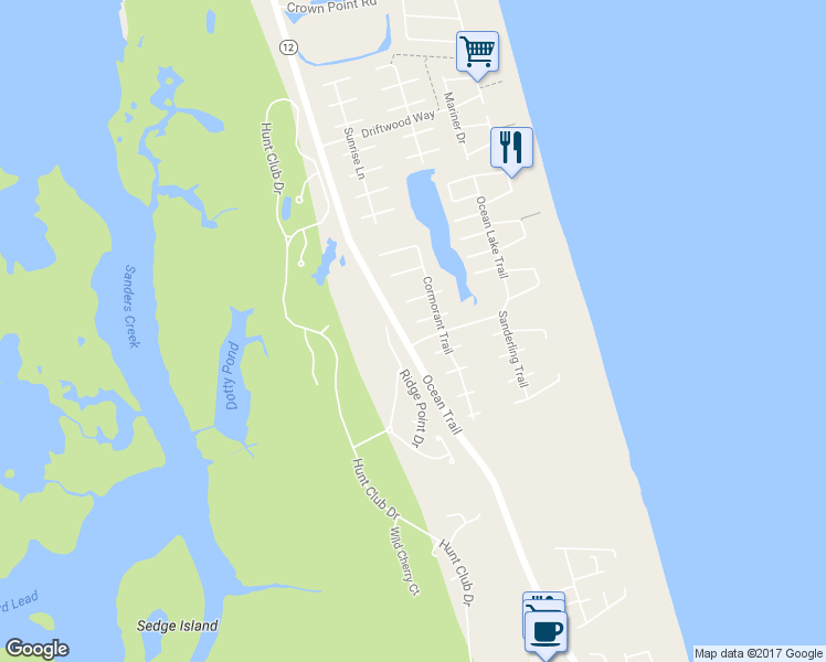 map of restaurants, bars, coffee shops, grocery stores, and more near 754 West Plover Court in Corolla