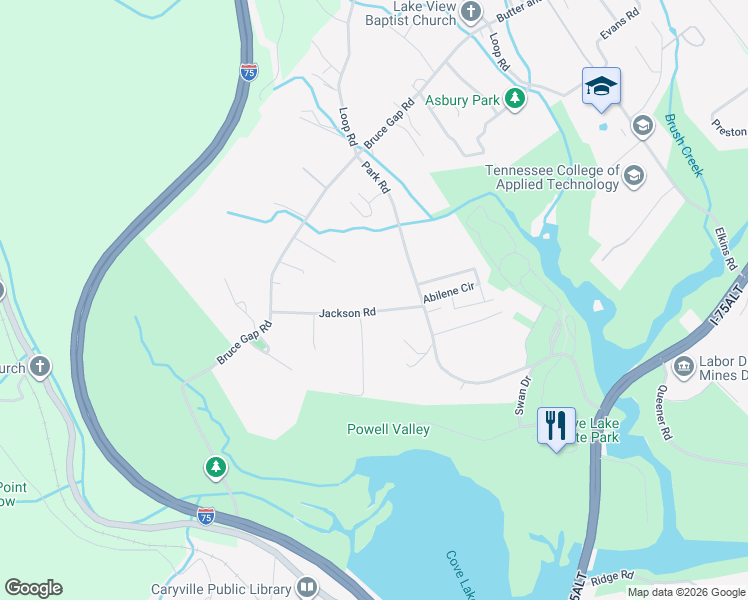 map of restaurants, bars, coffee shops, grocery stores, and more near 156 Jackson Road in Caryville