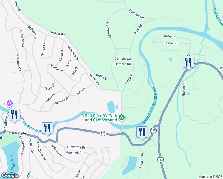 map of restaurants, bars, coffee shops, grocery stores, and more near 100-110 Griffin Road in Hardy
