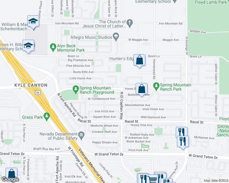 map of restaurants, bars, coffee shops, grocery stores, and more near 8820 Spinning Wheel Avenue in Las Vegas