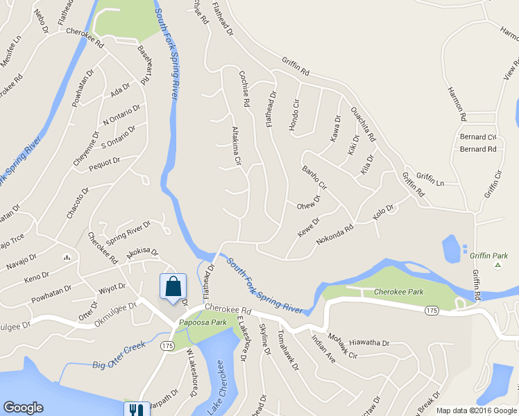 map of restaurants, bars, coffee shops, grocery stores, and more near 113 Cochise Road in Cherokee Village