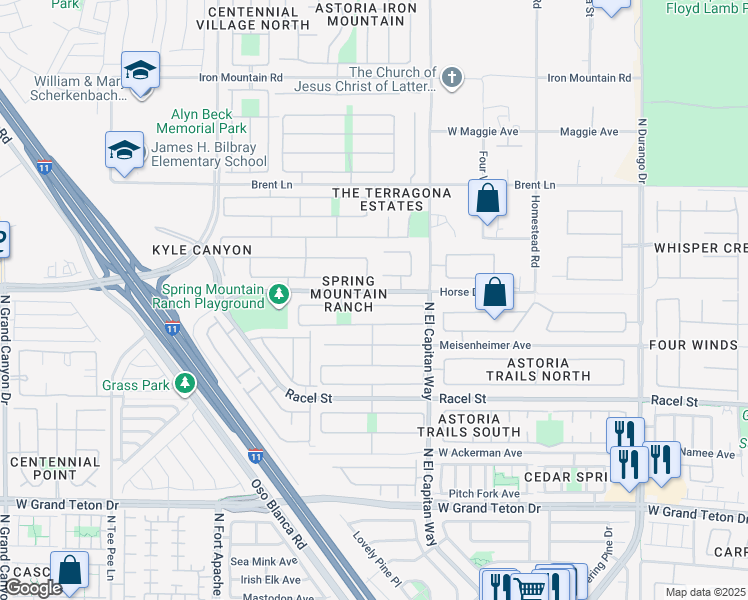 map of restaurants, bars, coffee shops, grocery stores, and more near 8912 Spinning Wheel Avenue in Las Vegas