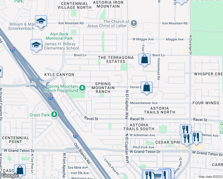 map of restaurants, bars, coffee shops, grocery stores, and more near 8908 Spinning Wheel Avenue in Las Vegas