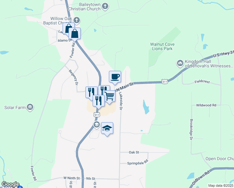 map of restaurants, bars, coffee shops, grocery stores, and more near 1208 U.S. 311 in Walnut Cove