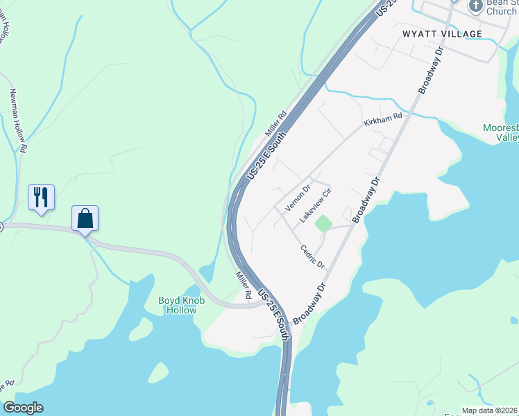 map of restaurants, bars, coffee shops, grocery stores, and more near 620 Kirkham Road in Bean Station