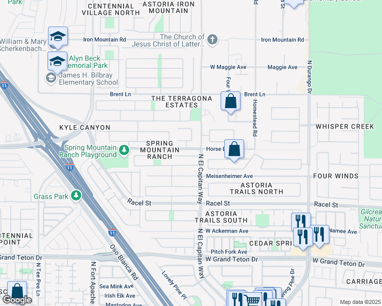 map of restaurants, bars, coffee shops, grocery stores, and more near 8816 Spinning Wheel Avenue in Las Vegas