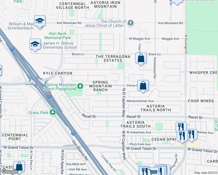 map of restaurants, bars, coffee shops, grocery stores, and more near 8908 Spinning Wheel Avenue in Las Vegas