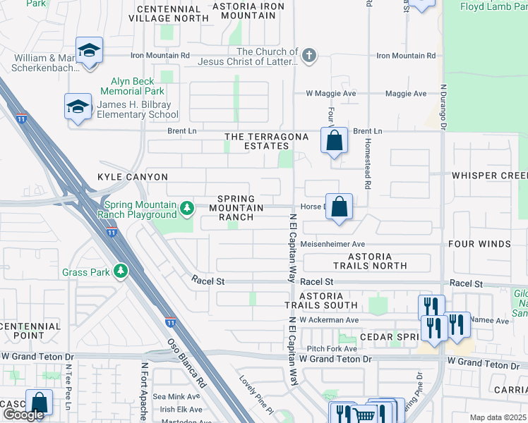 map of restaurants, bars, coffee shops, grocery stores, and more near 8912 Spinning Wheel Avenue in Las Vegas