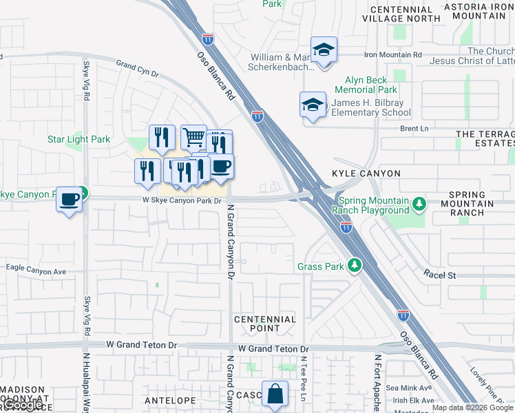 map of restaurants, bars, coffee shops, grocery stores, and more near 9506 Diamond Bridge Avenue in Las Vegas