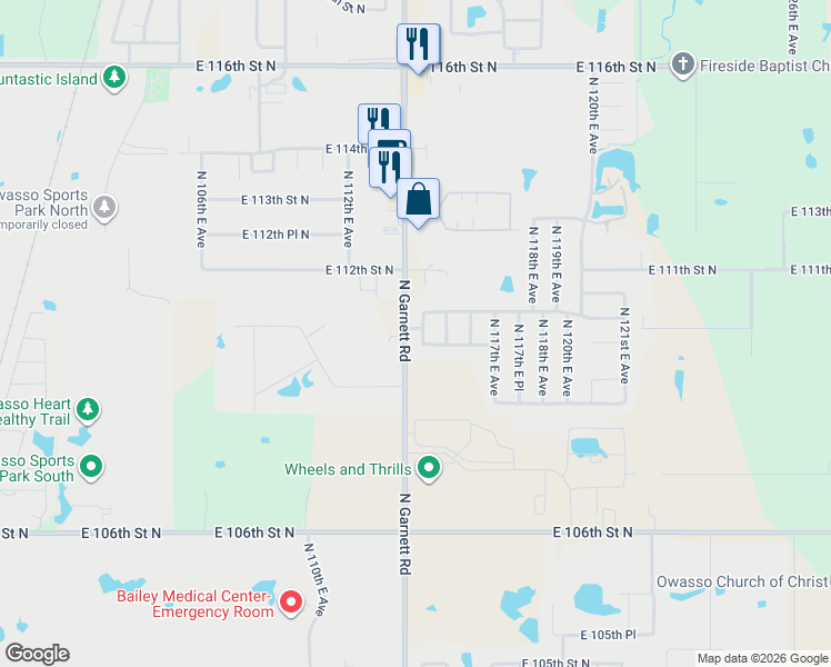 map of restaurants, bars, coffee shops, grocery stores, and more near 11082 North 115th East Avenue in Owasso