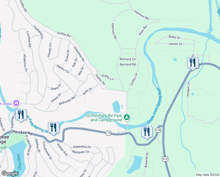 map of restaurants, bars, coffee shops, grocery stores, and more near 101-111 Griffin Road in Hardy
