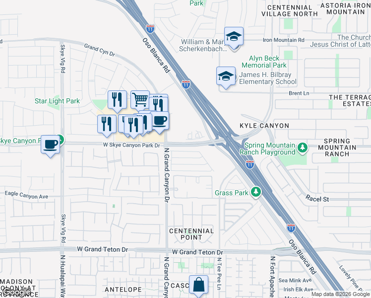 map of restaurants, bars, coffee shops, grocery stores, and more near 9506 Diamond Bridge Avenue in Las Vegas