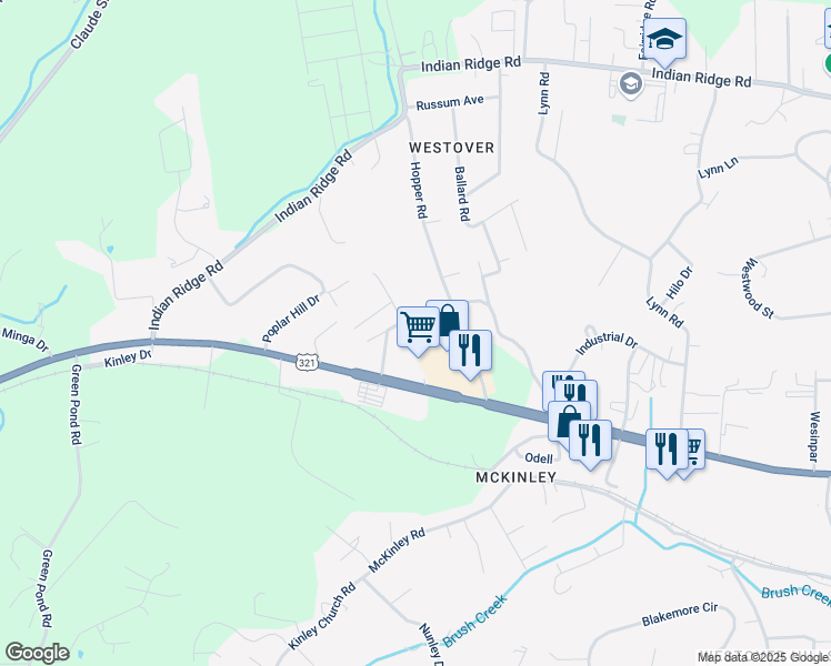map of restaurants, bars, coffee shops, grocery stores, and more near 138 Faith Circle in Johnson City