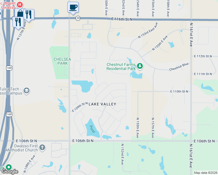 map of restaurants, bars, coffee shops, grocery stores, and more near 11045 North 147th East Avenue in Owasso