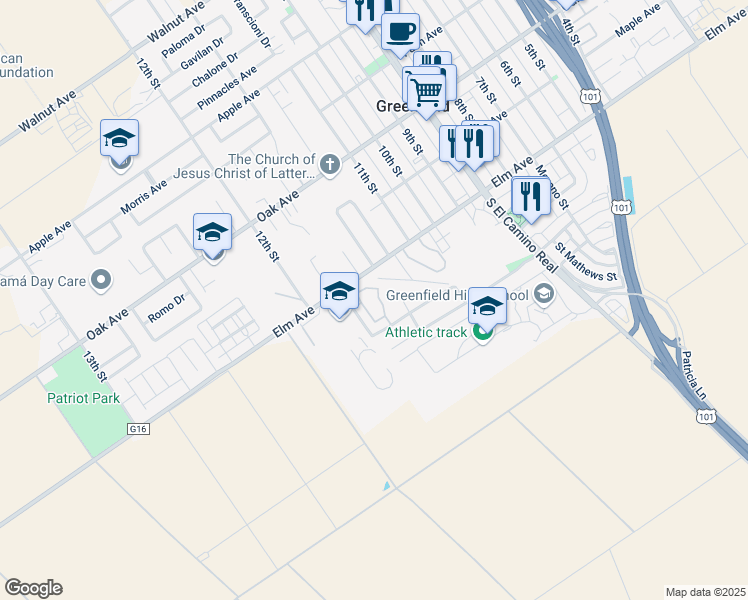 map of restaurants, bars, coffee shops, grocery stores, and more near 1120 Heidi Drive in Greenfield