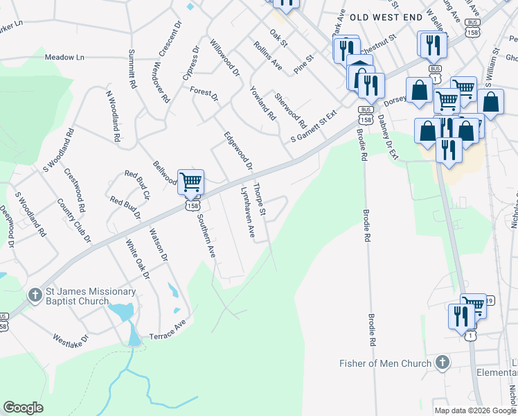 map of restaurants, bars, coffee shops, grocery stores, and more near 151 Thorpe Street in Henderson