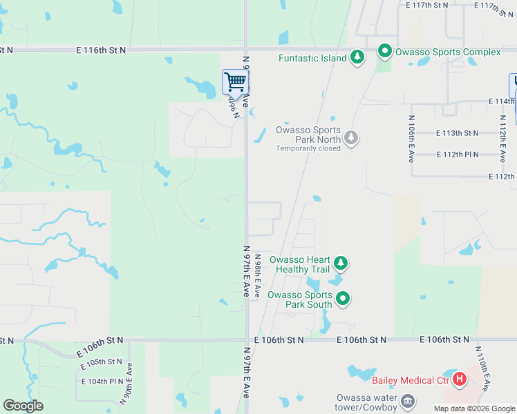 map of restaurants, bars, coffee shops, grocery stores, and more near 9708 East 111th Street North in Owasso