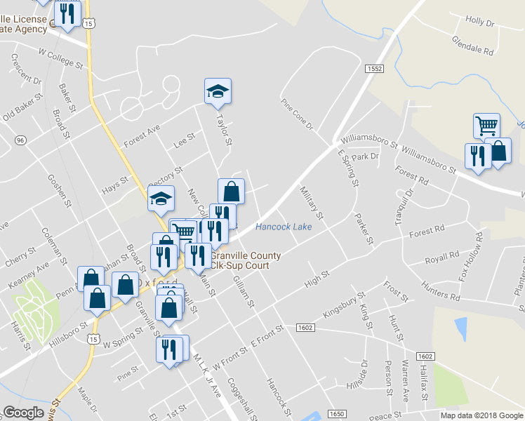 map of restaurants, bars, coffee shops, grocery stores, and more near 400 Williamsboro Street in Oxford
