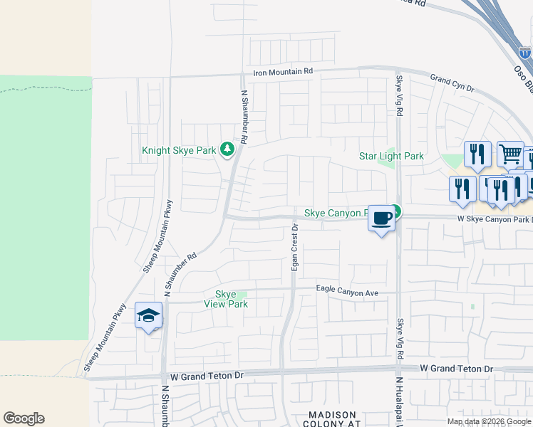 map of restaurants, bars, coffee shops, grocery stores, and more near 7839-7833 North Chiefain in Las Vegas