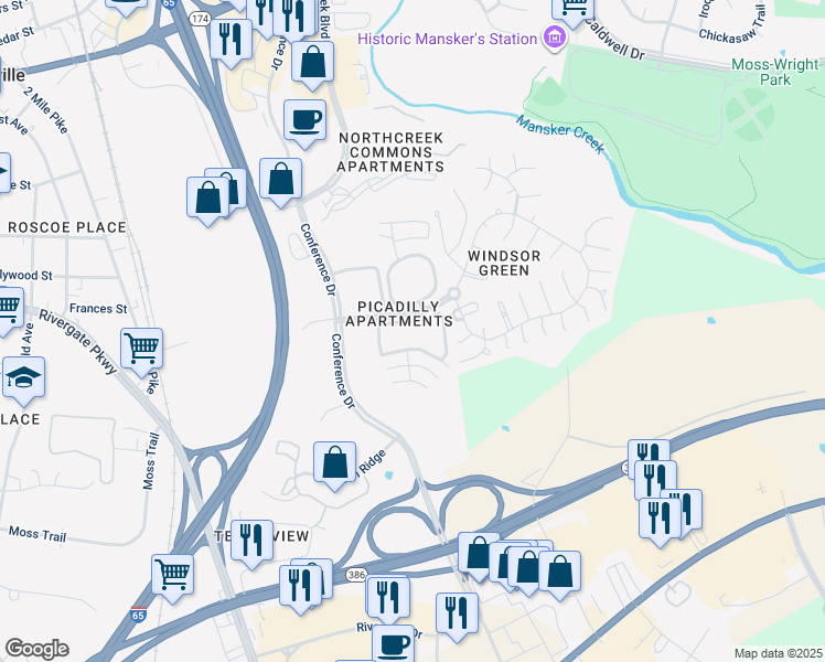 map of restaurants, bars, coffee shops, grocery stores, and more near 501-901 Windsor Green Boulevard in Goodlettsville