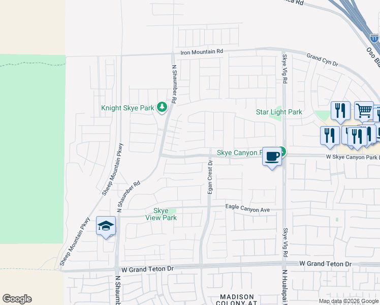 map of restaurants, bars, coffee shops, grocery stores, and more near 7839-7833 North Chiefain in Las Vegas