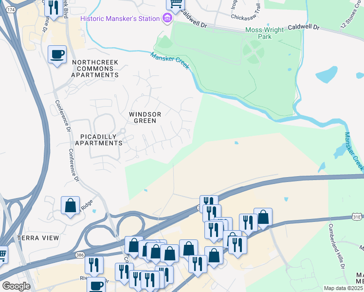 map of restaurants, bars, coffee shops, grocery stores, and more near 109 Welshwood Court in Goodlettsville