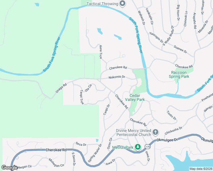 map of restaurants, bars, coffee shops, grocery stores, and more near 1 Nokomis Drive in Cherokee Village