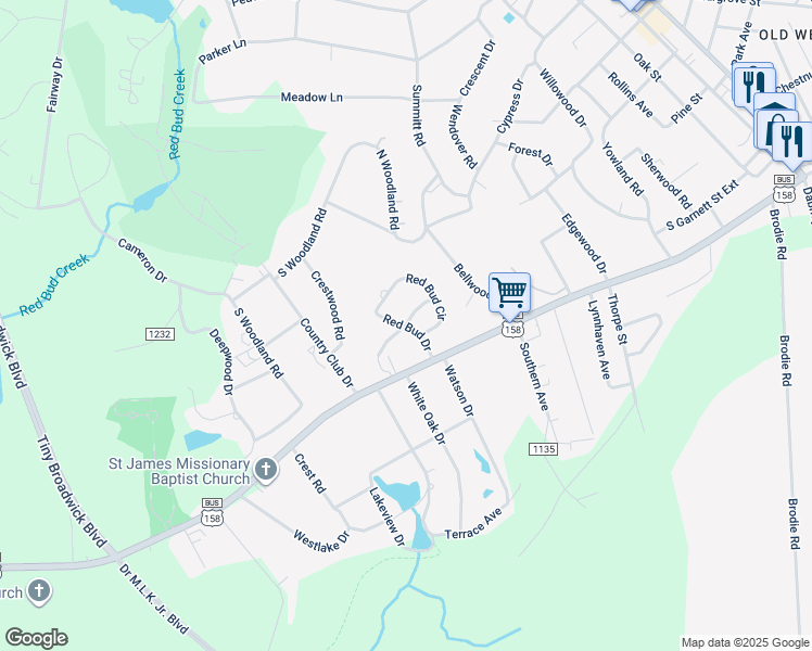 map of restaurants, bars, coffee shops, grocery stores, and more near 305 Red Bud Dr in Henderson