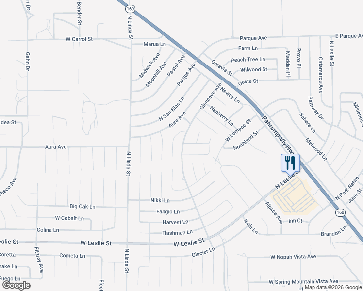 map of restaurants, bars, coffee shops, grocery stores, and more near 6480 Glencove Avenue in Pahrump