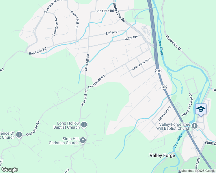 map of restaurants, bars, coffee shops, grocery stores, and more near 195 Coal Chute Road in Elizabethton