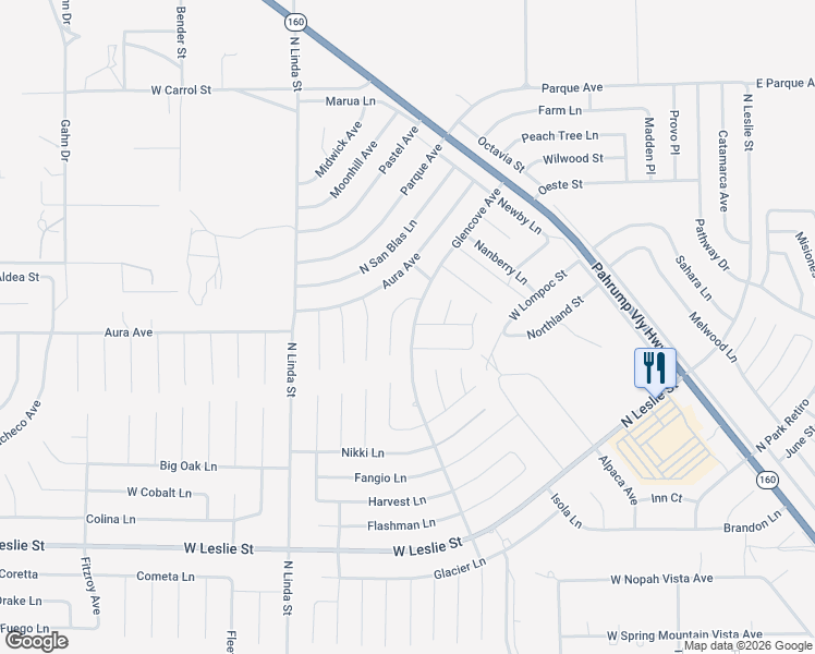 map of restaurants, bars, coffee shops, grocery stores, and more near 6520 Glencove Avenue in Pahrump
