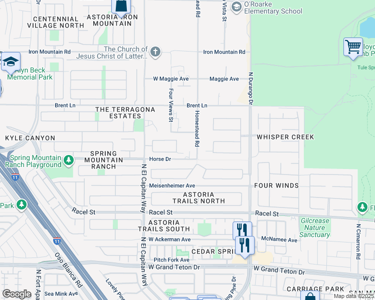 map of restaurants, bars, coffee shops, grocery stores, and more near 8640 Horse Drive in Las Vegas
