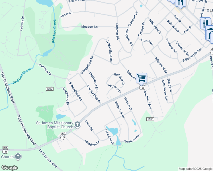 map of restaurants, bars, coffee shops, grocery stores, and more near 305 Red Bud Dr in Henderson